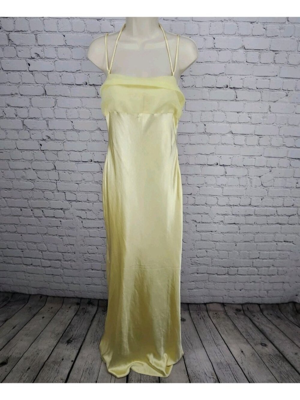 NWD Peppermayo Yellow Satin Belize Maxi Long Formal Dress Strappy Large L
